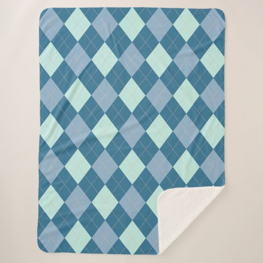 Blauw Argyle Vintage Patroon Sherpa Deken (Voorkant)