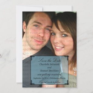 Blauw Art Deco kader Save the Date uitnodiging