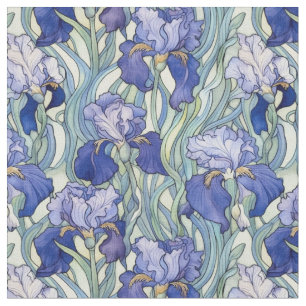 blauw art nouveau iris stof
