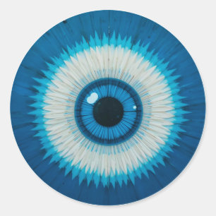 Blauw artistiek oog van de boze blik ontwerp ronde sticker