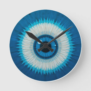 Blauw artistiek oog van de boze opzet ontwerp ronde klok