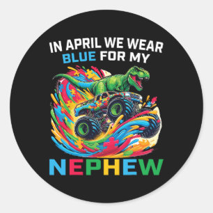 Blauw Autisme Bewustzijn Nephew T Rex Monster Truc Ronde Sticker