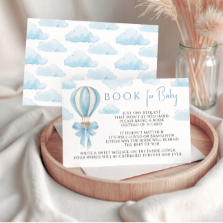 Blauw Avontuur Luchtballon Boek Voor Baby Shower RSVP Kaartje