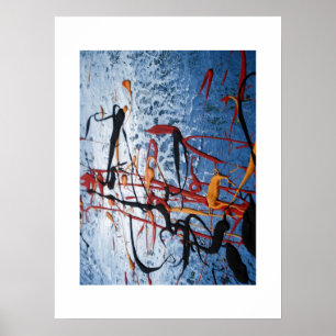 Blauw Aziatisch schilderen Abstract Poster afdrukk