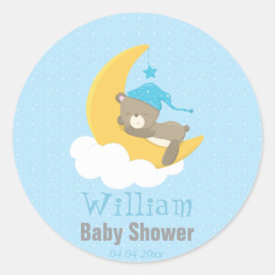 Blauw Baby Beer slapen op de maan - baby shower Ronde Sticker
