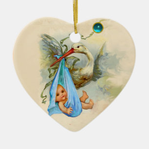 BLAUW BABY BOY SHOWY HEART MONOGRAM BLUE SAPPHIRE KERAMISCH ORNAMENT