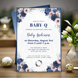 Blauw Baby-Q Bloemen Roos Pastel BBQ Baby shower Kaart