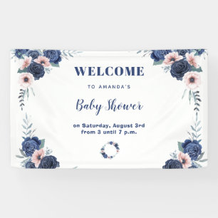 Blauw Baby-Q Bloemen Roos Pastel BBQ Baby shower Spandoek