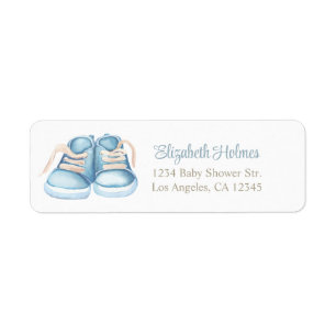 Blauw Baby Shoes Baby shower adreslabel. Etiket