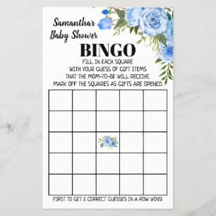 Blauw Baby shower Bingo engelse spaanse spelkaart Flyer