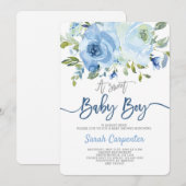 Blauw baby shower kaart (Voorkant / Achterkant)