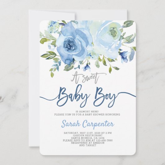 Blauw baby shower kaart (Voorkant)