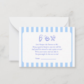 Blauw Baby shower Luier Raffle Game Place Card Notitiekaartje