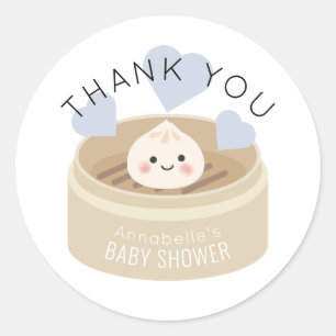 Blauw Baby shower met duplusje bedankt Ronde Sticker