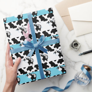 Blauw Baby shower met melkpoeder voor Koe Cadeaupapier