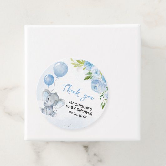 Blauw Baby shower met olifant Bedankjes Labels (In situ)