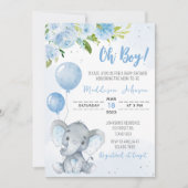 Blauw Baby shower met olifant Kaart (Voorkant)