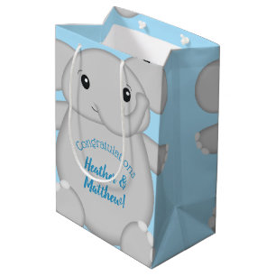 Blauw Baby shower met olifant Medium Cadeauzakje