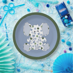 Blauw Baby shower met olifant Papieren Bordje