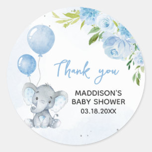 Blauw Baby shower met olifant Ronde Sticker