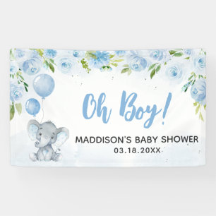 Blauw Baby shower met olifant Spandoek