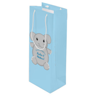 Blauw Baby shower met olifant Wijn Cadeautas