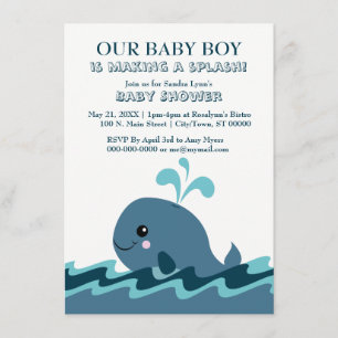Blauw Baby shower met walvisthema nodigt uit Kaart