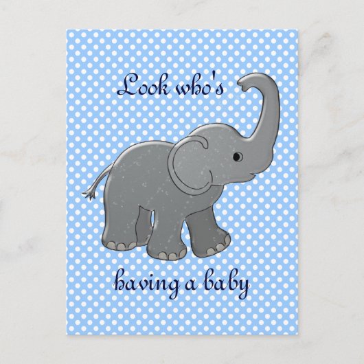 blauw baby shower olifant aankondigingskaart (Voorkant)
