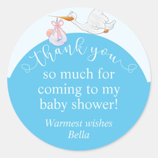 Blauw Baby shower Ooievaar Dank u Sticker (Voorkant)
