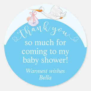 Blauw Baby shower Ooievaar Dank u Sticker