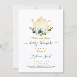 Blauw Baby shower Par-Tea Invitation Kaart