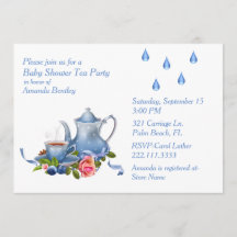  Blauw Baby shower Tea Party Uitnodiging