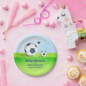 Blauw Baby shower Voetbal | Bord papier (Feest)
