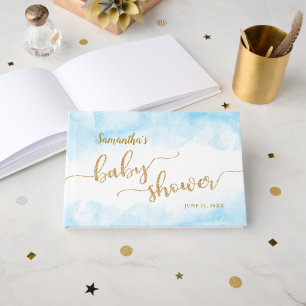 Blauw Baby showers Waterverf en gouden glitter Gastenboek