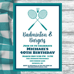Blauw Badminton Party Sport BBQ Verjaardag Kaart