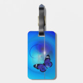 Blauw Bagagelabel met vlinderriem (Achterkant verticaal)