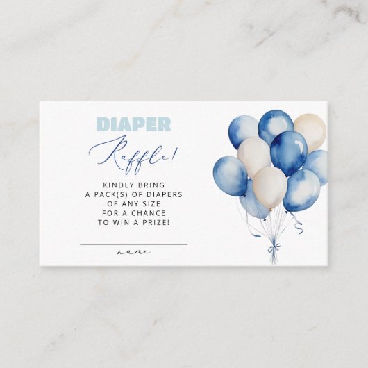 Blauw Ballon Beer Luier Raffle Boy Baby shower Informatiekaartje (Voorkant)