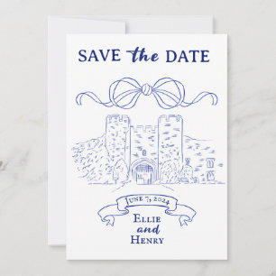 Blauw Barok Foto Kasteel Save the Date Uitnodiging