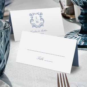 Blauw Barok Monogram Crest Wedding