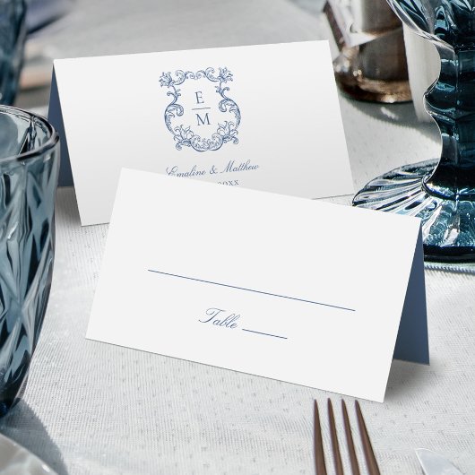 Blauw Barok Monogram Crest Wedding