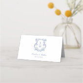 Blauw Barok Monogram Crest Wedding (Achterkant)
