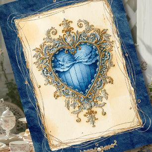 Blauw Barokhart met Vergulde Sierlijst Feestdagenkaart