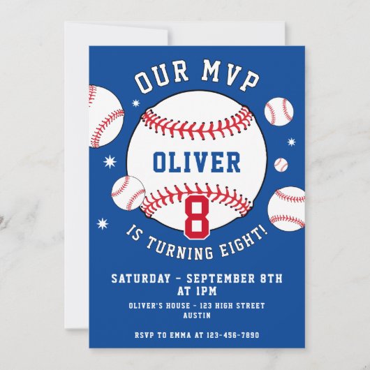 Blauw Baseball Thema Kinder Sportverjaardag Kaart (Voorkant)