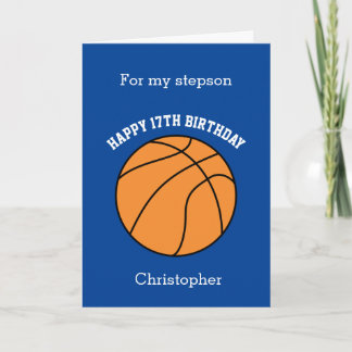 Blauw Basketbal Gelukkige 17e Verjaardag Stiefzoon Kaart
