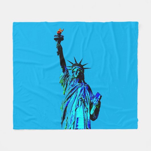 Blauw beeld van Lady Liberty Fleece Deken (Voorkant (Horizontaal))
