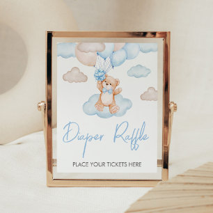 Blauw Beer Baby Ballon Baby Shower Luier Raffle Poster