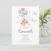 Blauw Beer Baby shower Jongensuitnodiging Kaart (Staand voorkant)