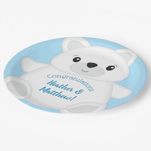 Blauw Beer Baby shower Papieren Bordje (Gekanteld)