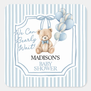 Blauw Beer Baby Shower Vierkante Sticker