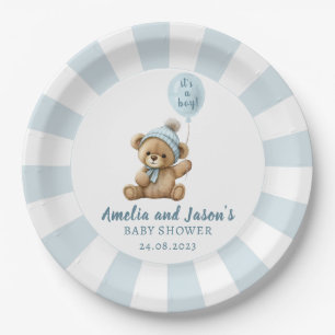 Blauw beer ballon baby shower papier borden papieren bordje